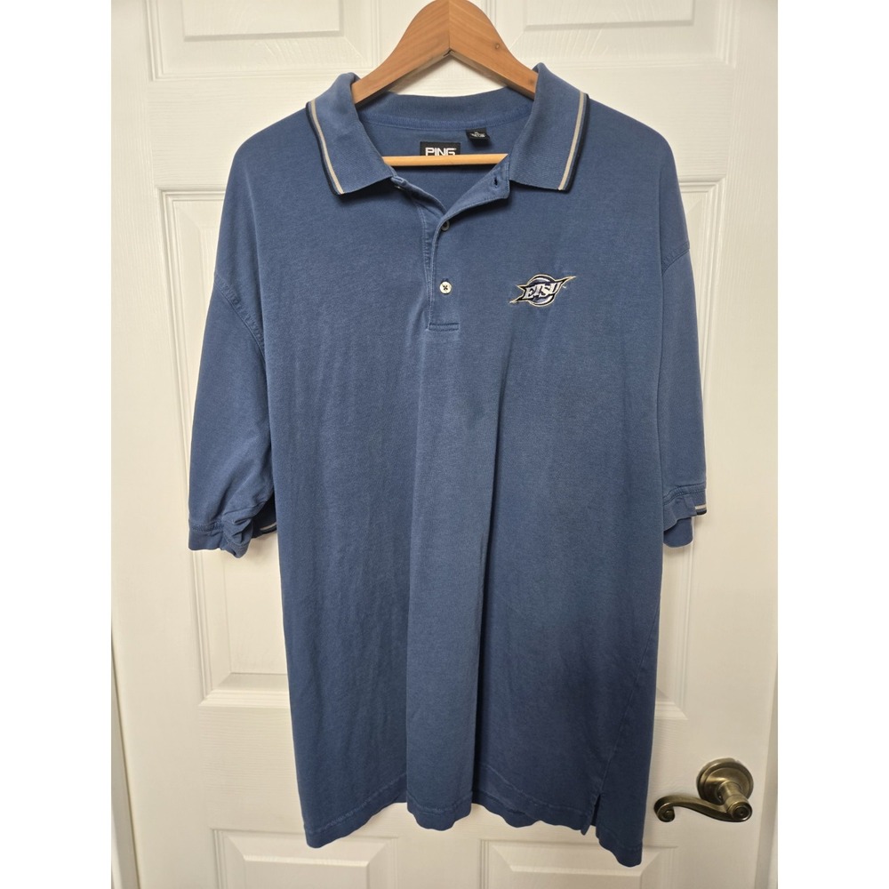 PING Collection ETSU Mens Golf Polo Shirt Cotton Navy Blue XL